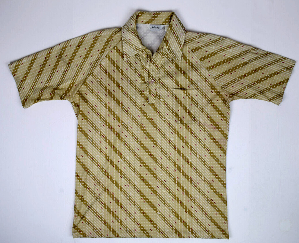 Vintage 60s 70s Lilly Dache Mod Raglan Shirt Mens L Tan Diagonal Cobain Grunge