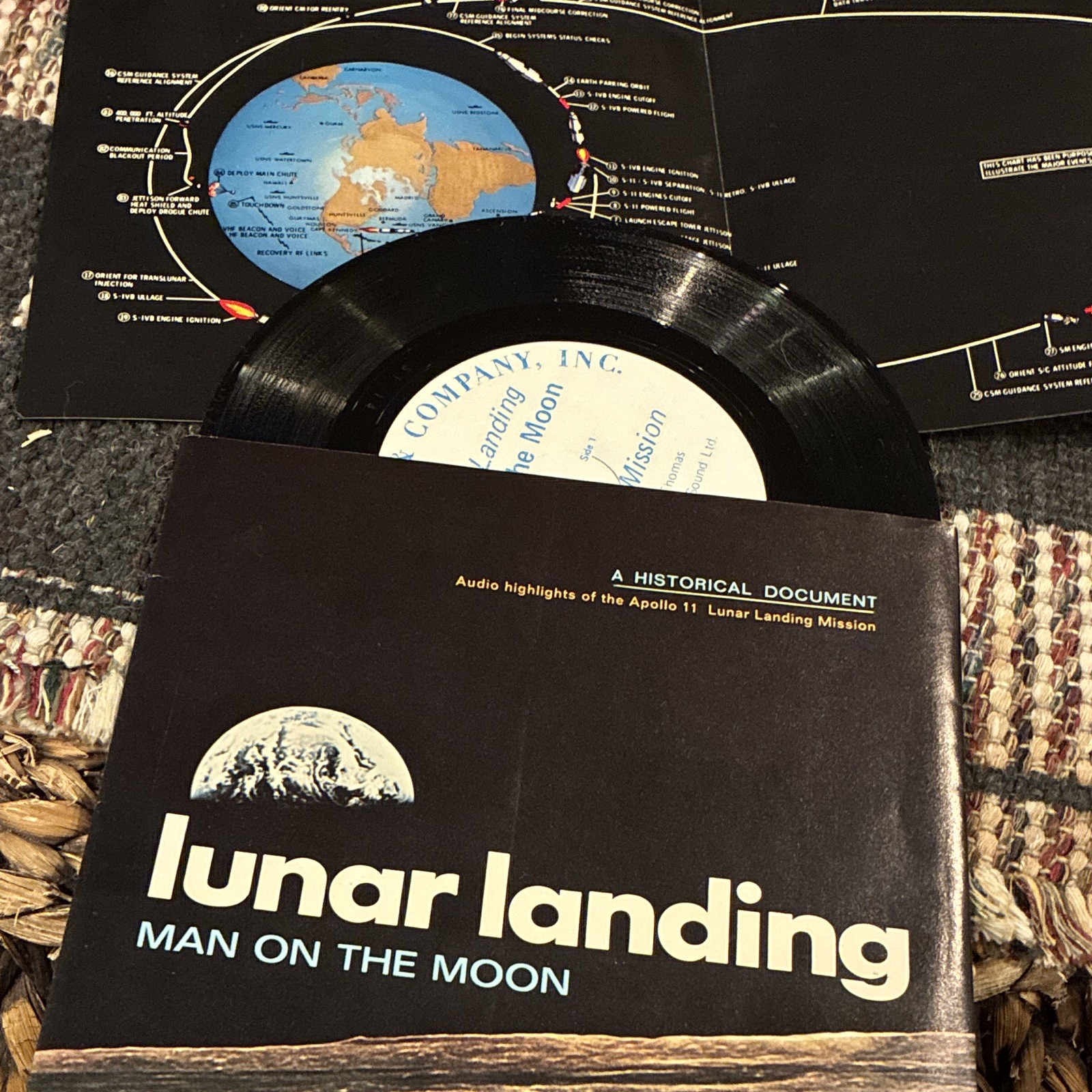 Mint Deadstock several Rare 1969 Lunar Landing on Moon 7” JFK Sleeve, (M) poster