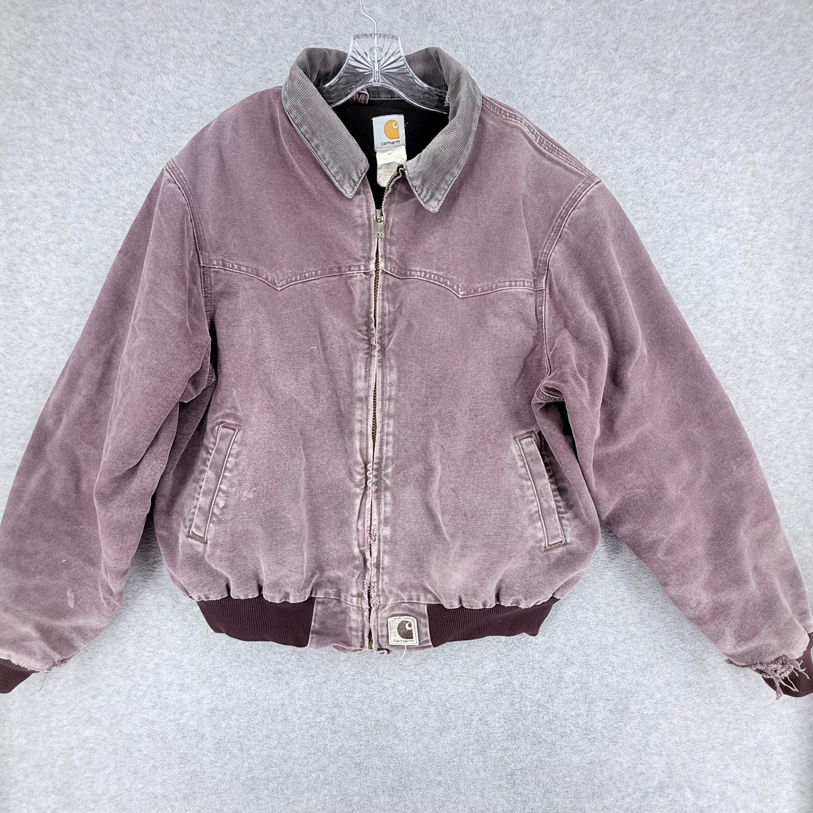 Vtg 90s Carhartt J14BRG Men XL Burgundy Jacket Quilted Distressed Thrashed Faded