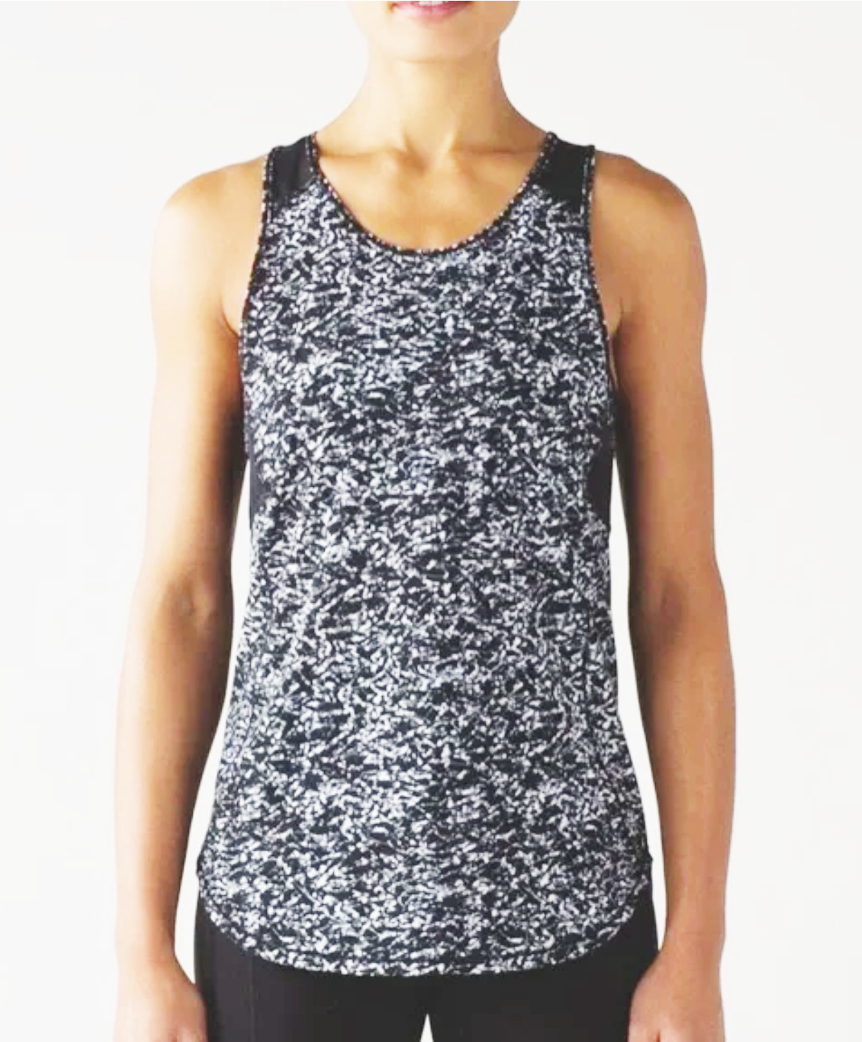 LULULEMON SCULPT TANK TOP II WHITE BLACK ABSTRACT PRINT MESH TRIM TOP SIZE: S