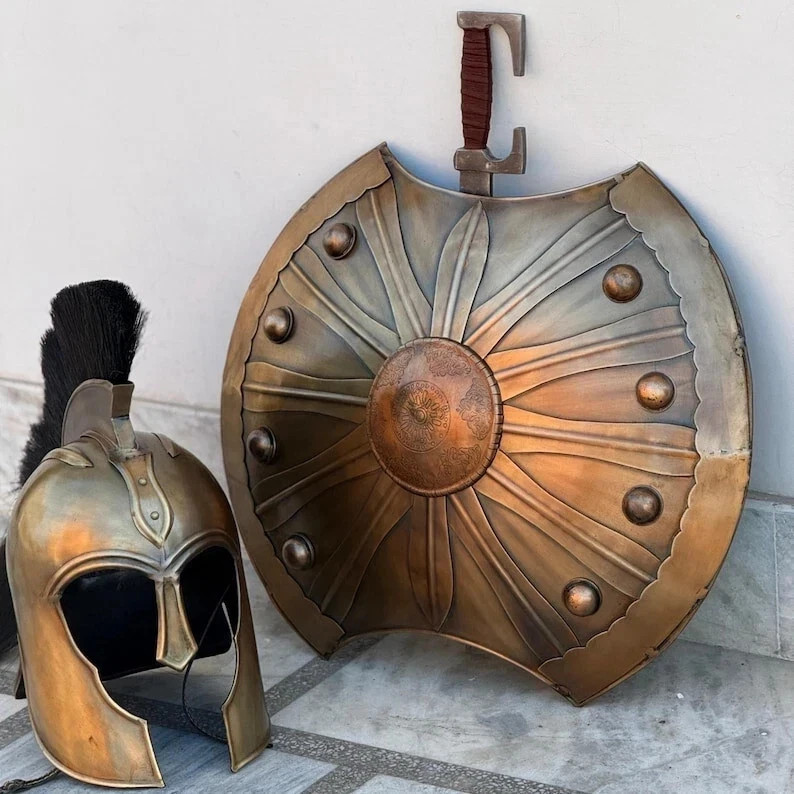 Medieval Troy Trojan Shield, Achilles Shield with Troy Achilles Knight Helmet