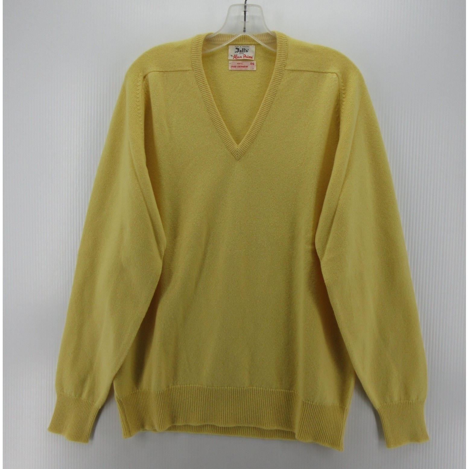 VGT Alan Paine Sweater Men 44 Yellow Pure Cashmere Pullover England Large 60s