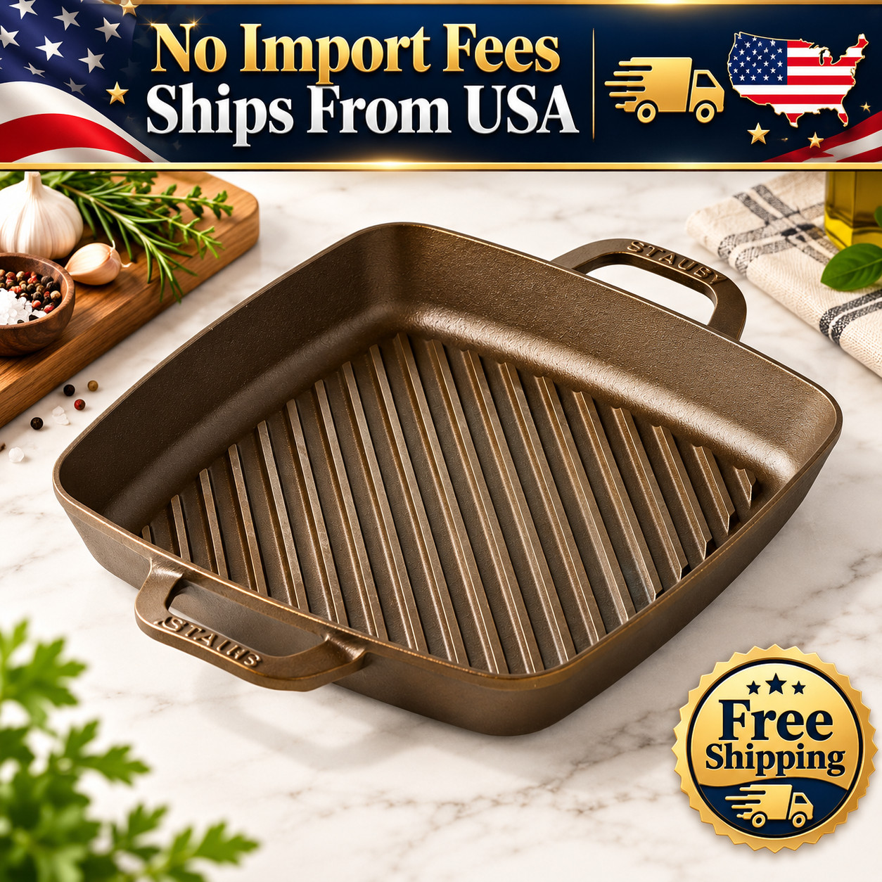 Smithey Seasoned Cast Iron Grill Pan 12 Inch Pre-Seasoned Dual Handle