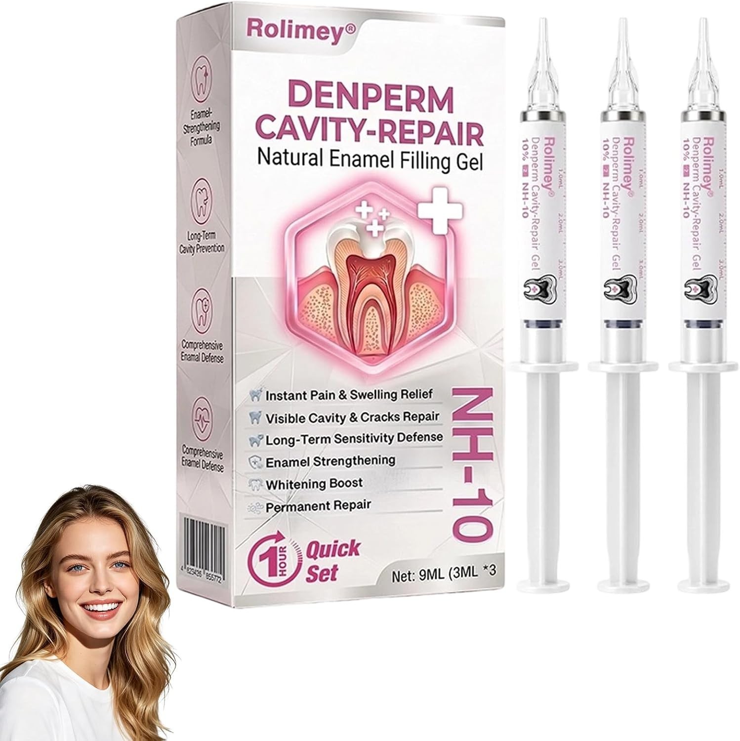 Rolimey Denperm Cavity-Repair Natural Enamel Filling Gel 3x3ml for Daily Use