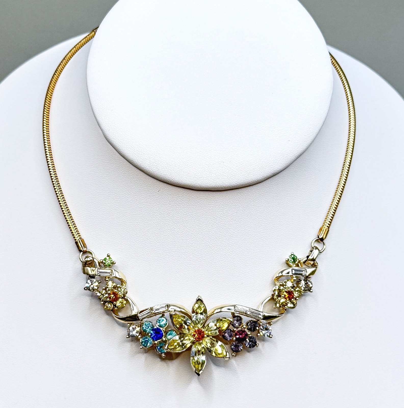 Vtg Coro Adolph Katz Necklace Rhinestones Summer Flower Garden Mid Century EUC