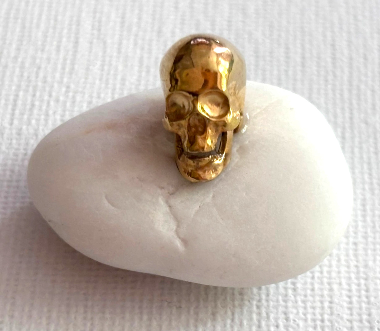 Antique Memento Mori Skull Solid Silver Gilded Sea Stone Desk Souvenir Italy