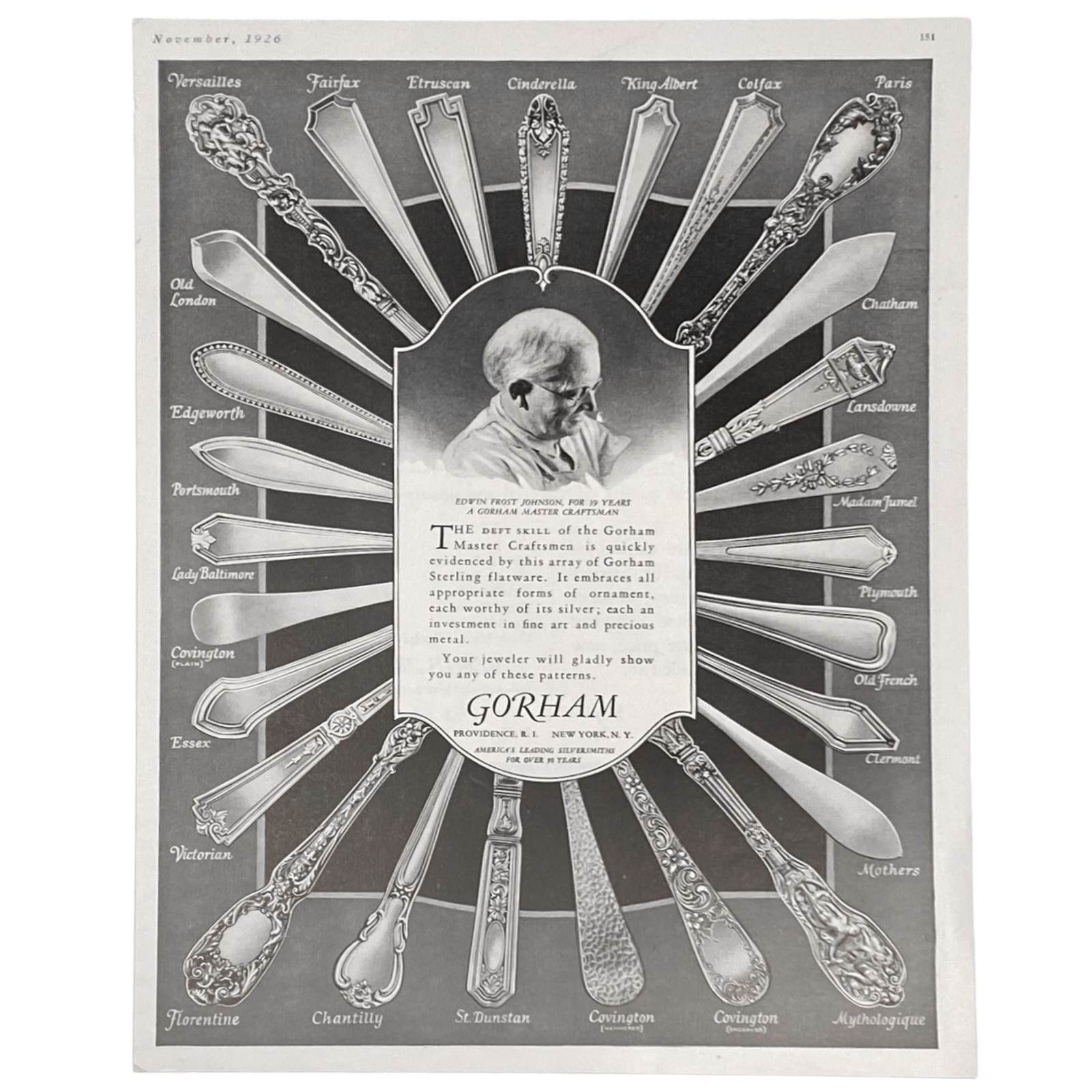 1926 Gorham Sterling Flatware Patterns Vtg Print Ad - Versailles, Paris, Fairfax 1926 Gorham Sterling Flatware Patterns Vtg Print Ad - Versailles, Paris, Fairfax