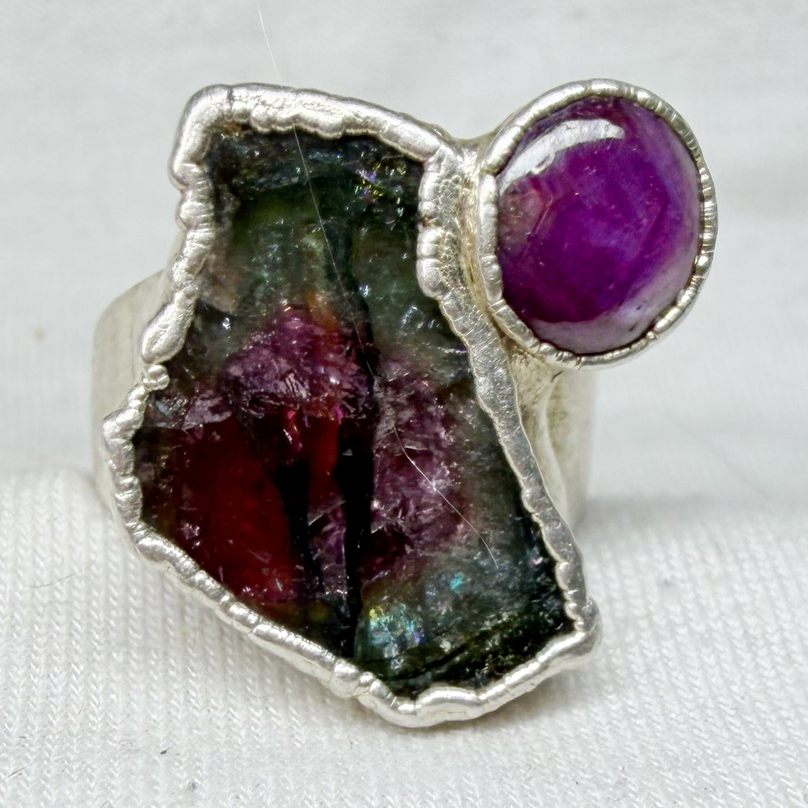 Stephen Ruse Designs original handmade Tourmaline and ruby ring. Stephen Ruse Designs original handmade Tourmaline and ruby ring.