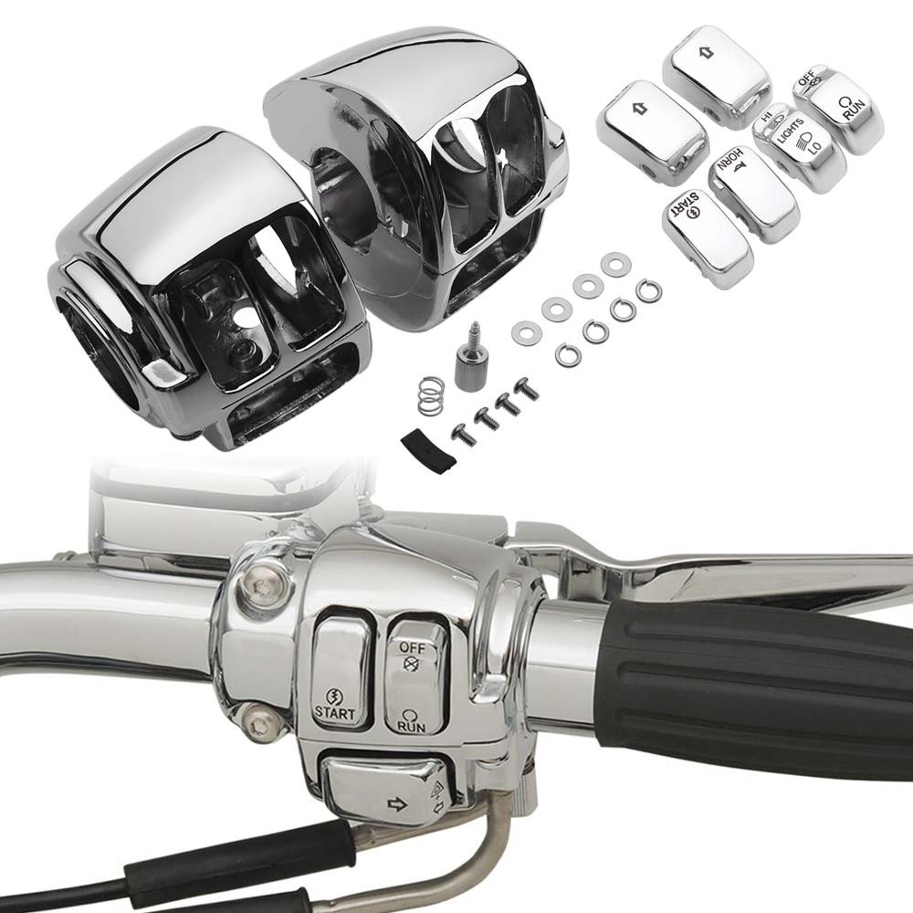 Chrome Hand Control Switch Housing Cover 6pcs Button Cap For Harley Dyna Softail