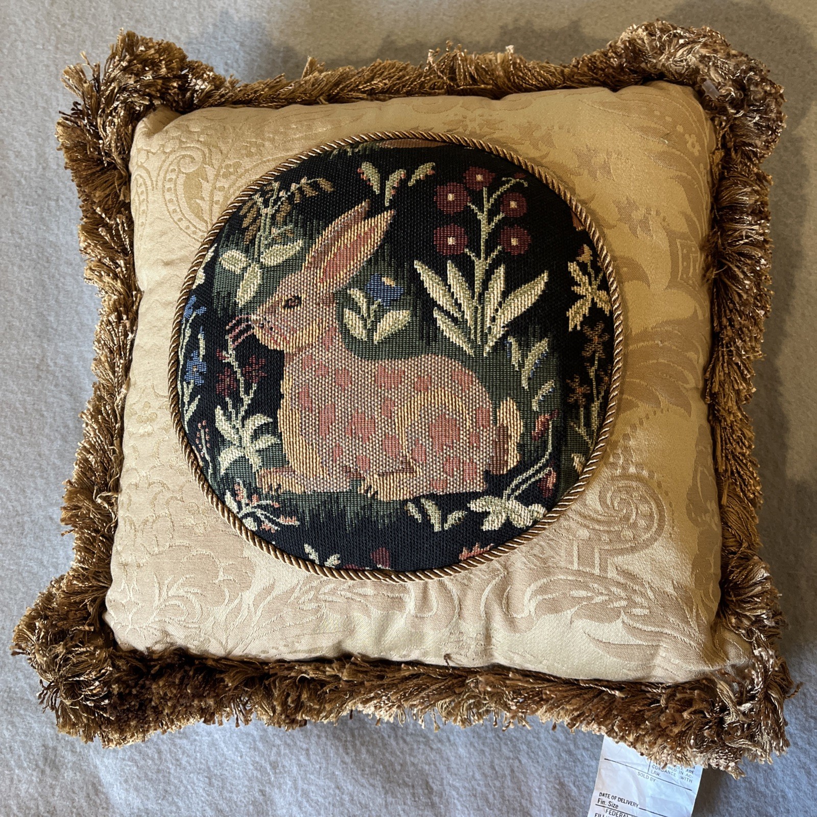 Vintage Robert Allen Woodlands Tapestry Pillow with Fringe Rabbit Floral 12x12 Vintage Robert Allen Woodlands Tapestry Pillow with Fringe Rabbit Floral 12x12