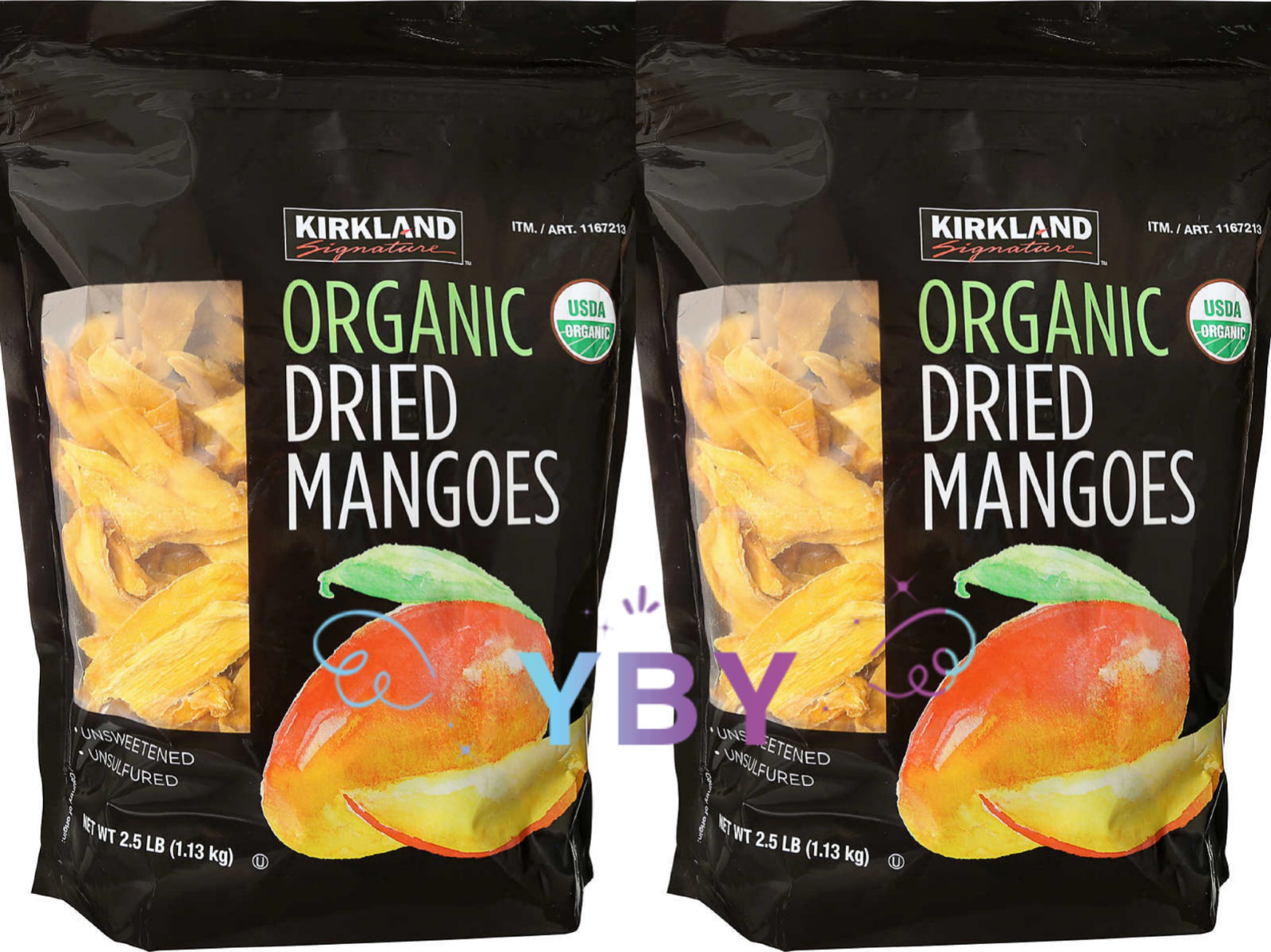 2 Packs Kirkland Signature Organic Dried Mangoes 40 OZ Each Pack, Total 5 lbs 2 Packs Kirkland Signature Organic Dried Mangoes 40 OZ Each Pack, Total 5 lbs