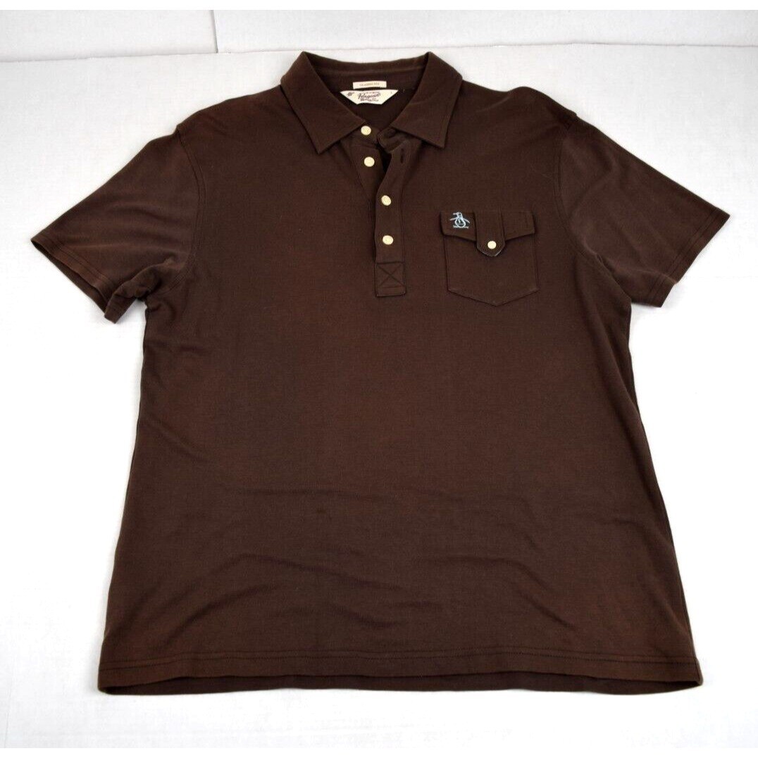 Penguin Shirt Vintage Y2K Original Penguin Munsingwear Mens L Brown Blue Penguin