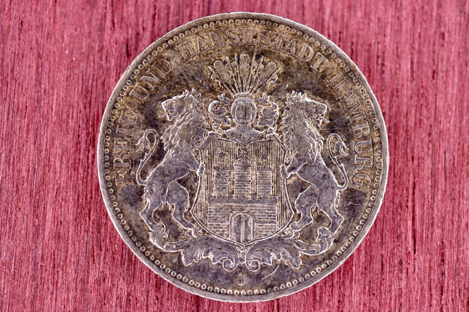 1909-J German States Hamburg silver 3 drei mark **BU/GEM+++** Toned #1BY
