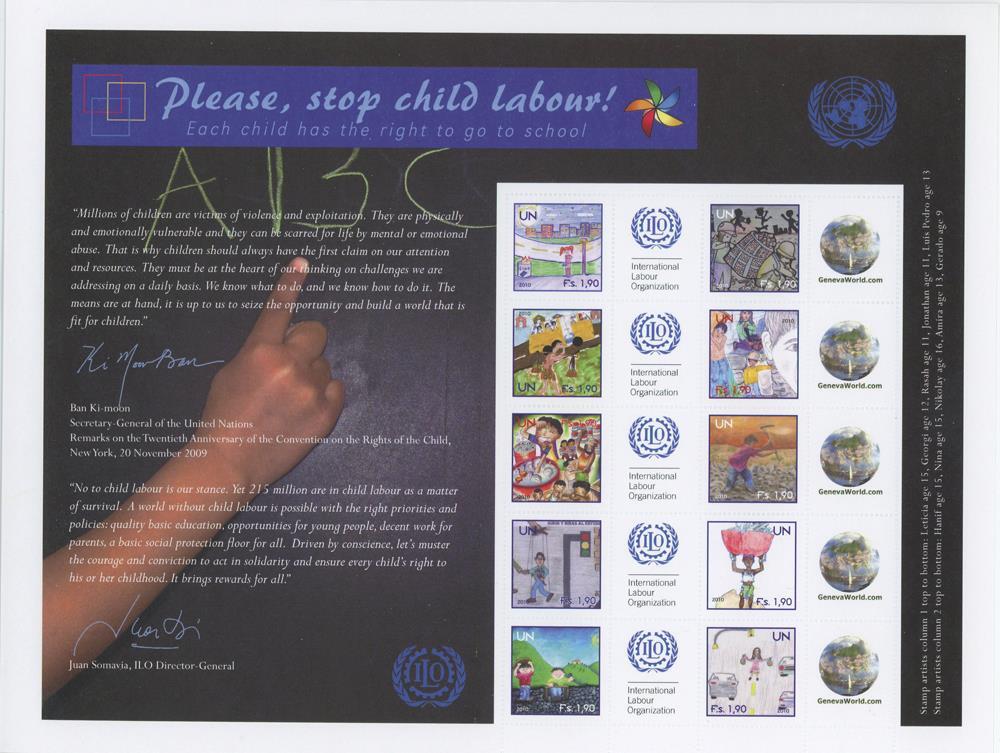 UN 2010 PERSONALIZED CHILD LABOR SHEET GENEVA SCOTT 528 (S-39)