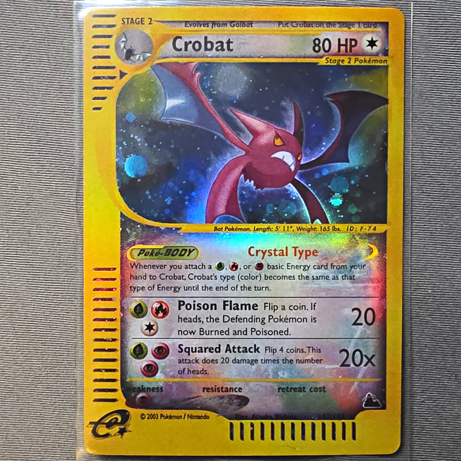 2-Card Lot- Skyridge Crobat 147/144 Secret Rare Holo, With 1st Ed Fossil Mystery
