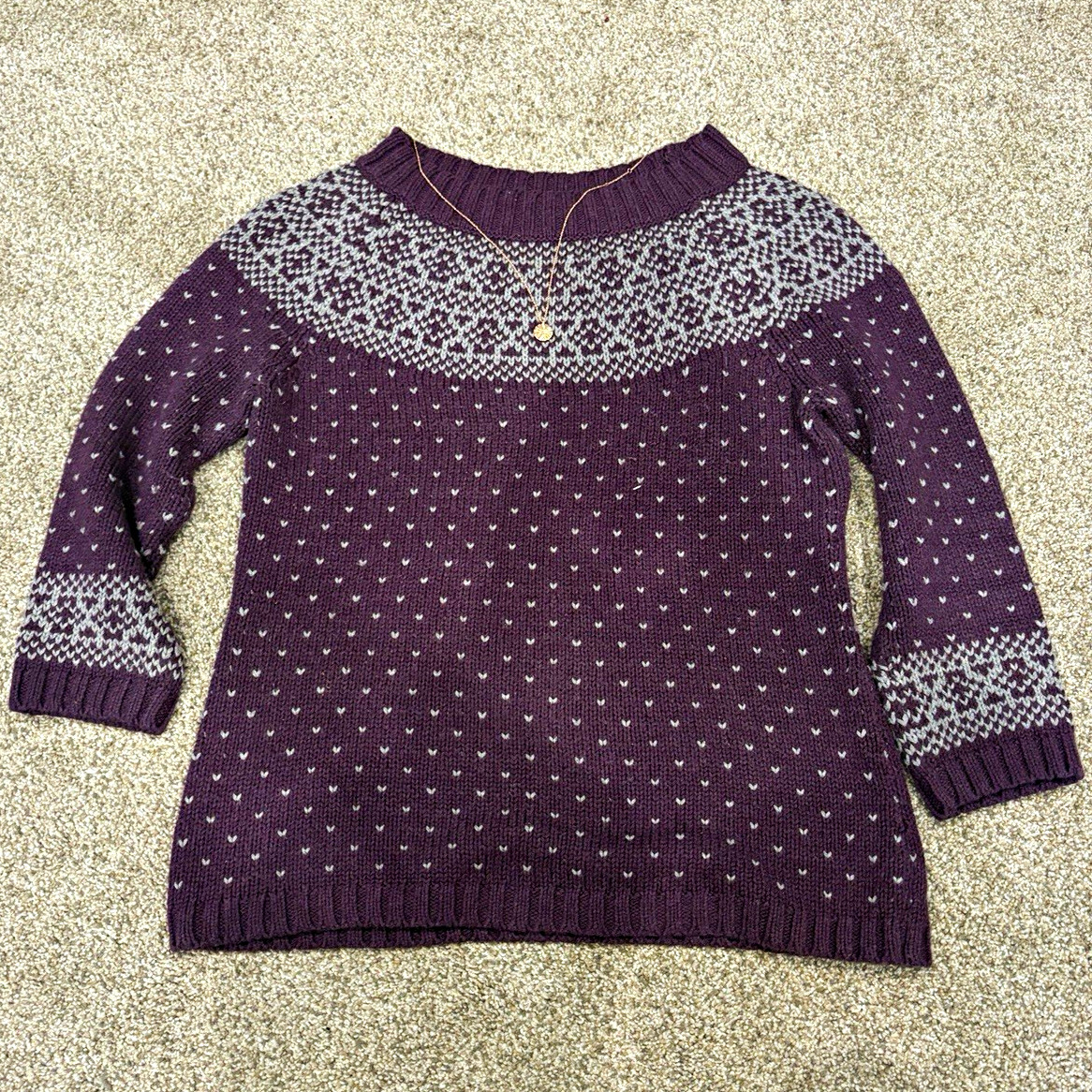 Talbots Y2K Vintage Knit Pullover Sweater Purple & White Medium Talbots Y2K Vintage Knit Pullover Sweater Purple & White Medium