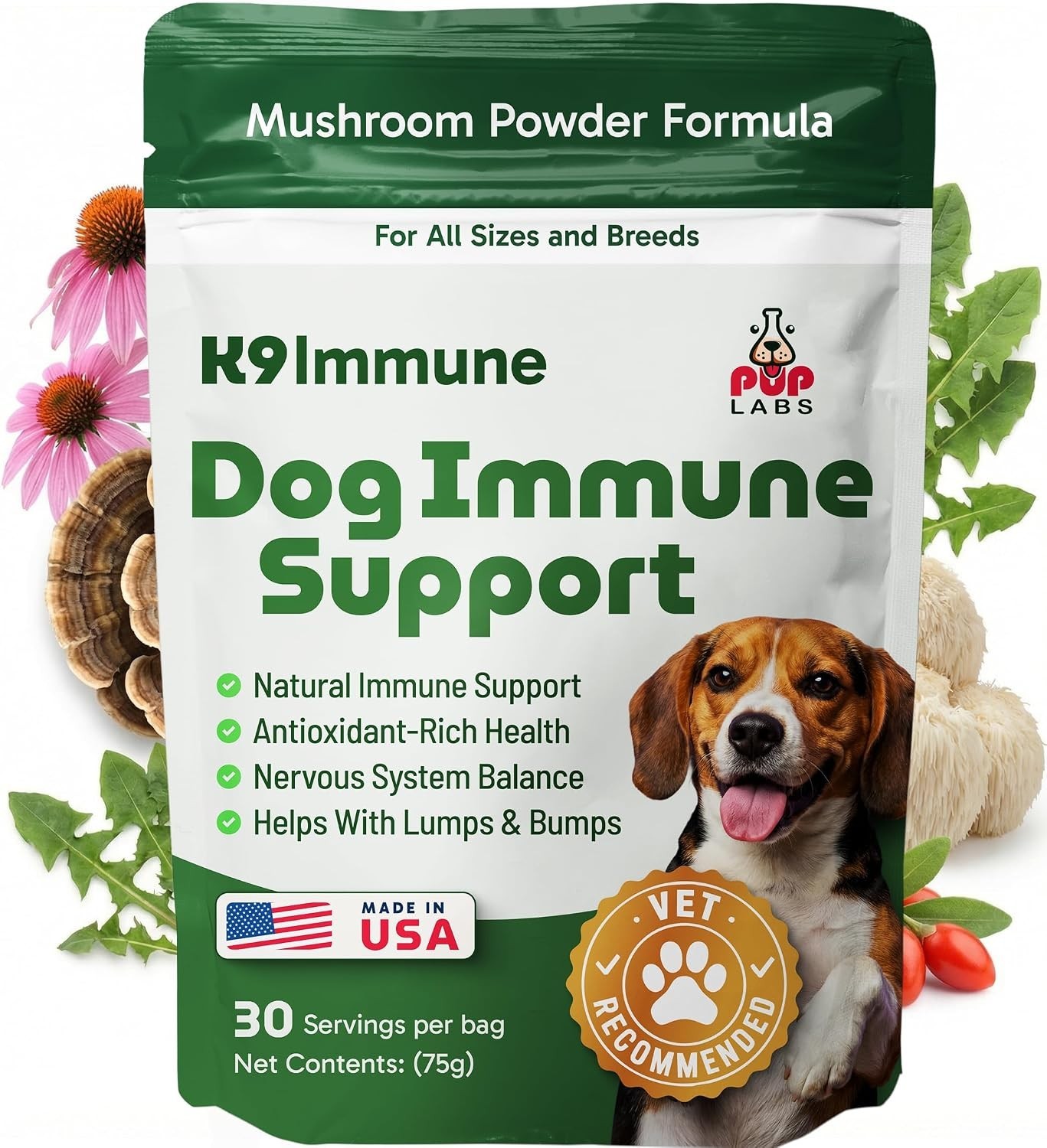 Pup Labs K9 Immune, All-Natural Mushroom Powder for Dogs for Immunity-30 Serving Pup Labs K9 Immune, All-Natural Mushroom Powder for Dogs for Immunity-30 Serving