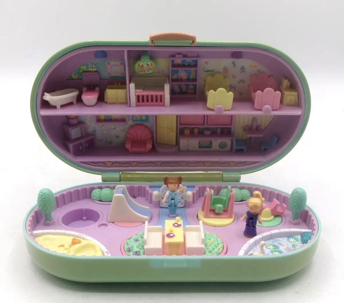 Vintage 1992 Bluebird Polly Pocket Babysitting Stamper Playset With 2 Dolls