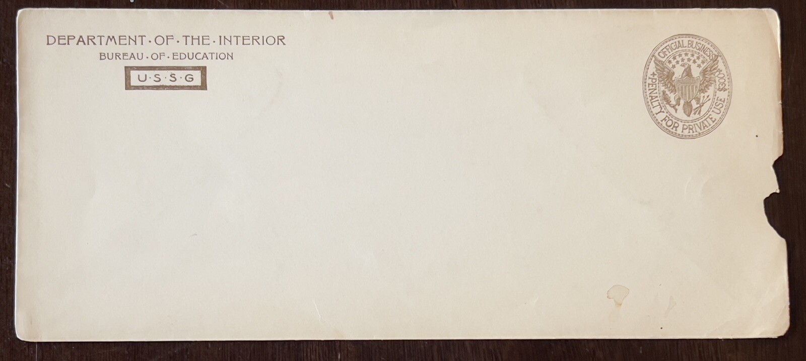 RARE UNUSED EARLY DEPARTMENT OF THE INTERIOR BUREAU OF EDUCATION USSG COVER