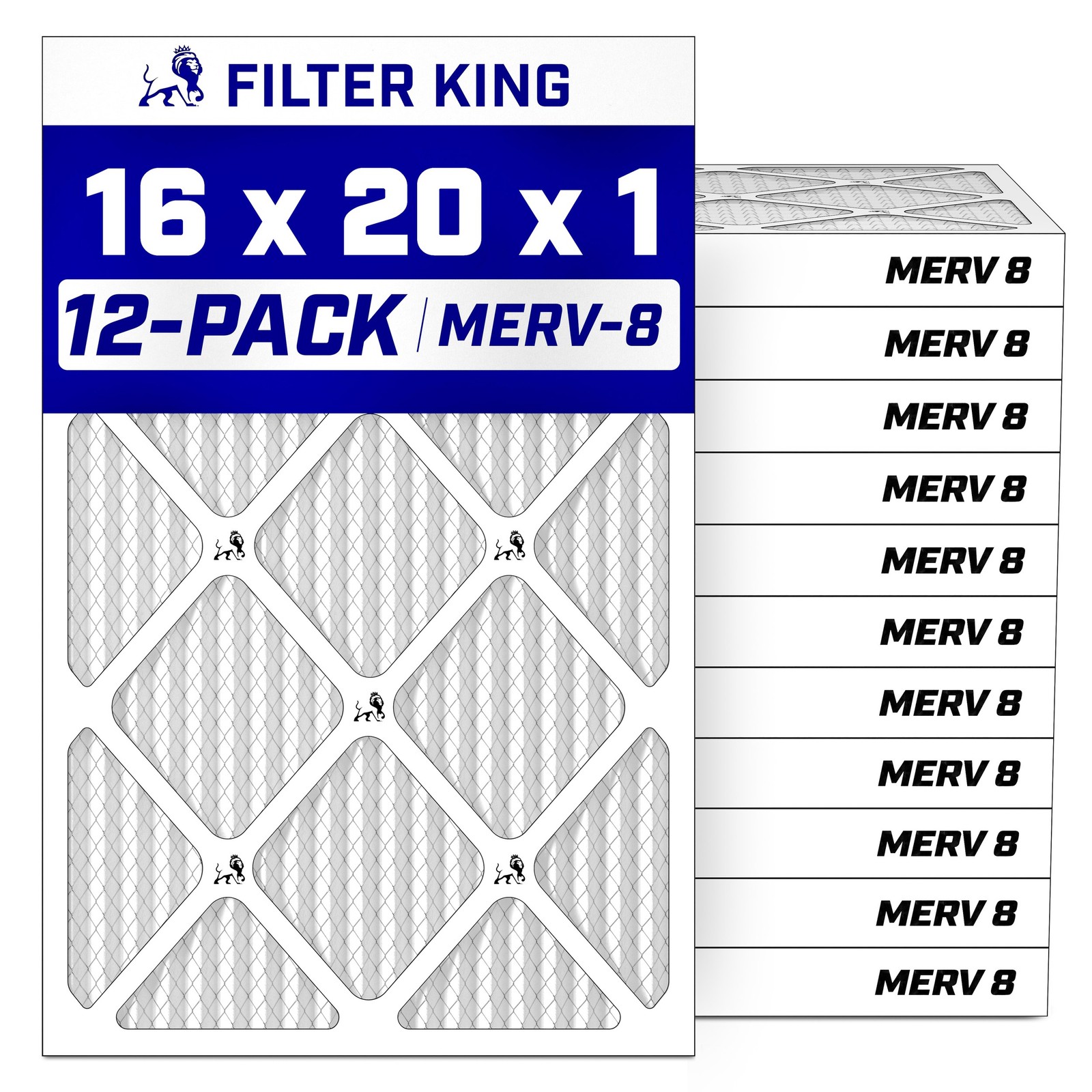 Filter King 16x20x1 Air Filter MERV 8, AC Furnace Filters (12-Pack) Filter King 16x20x1 Air Filter MERV 8, AC Furnace Filters (12-Pack)