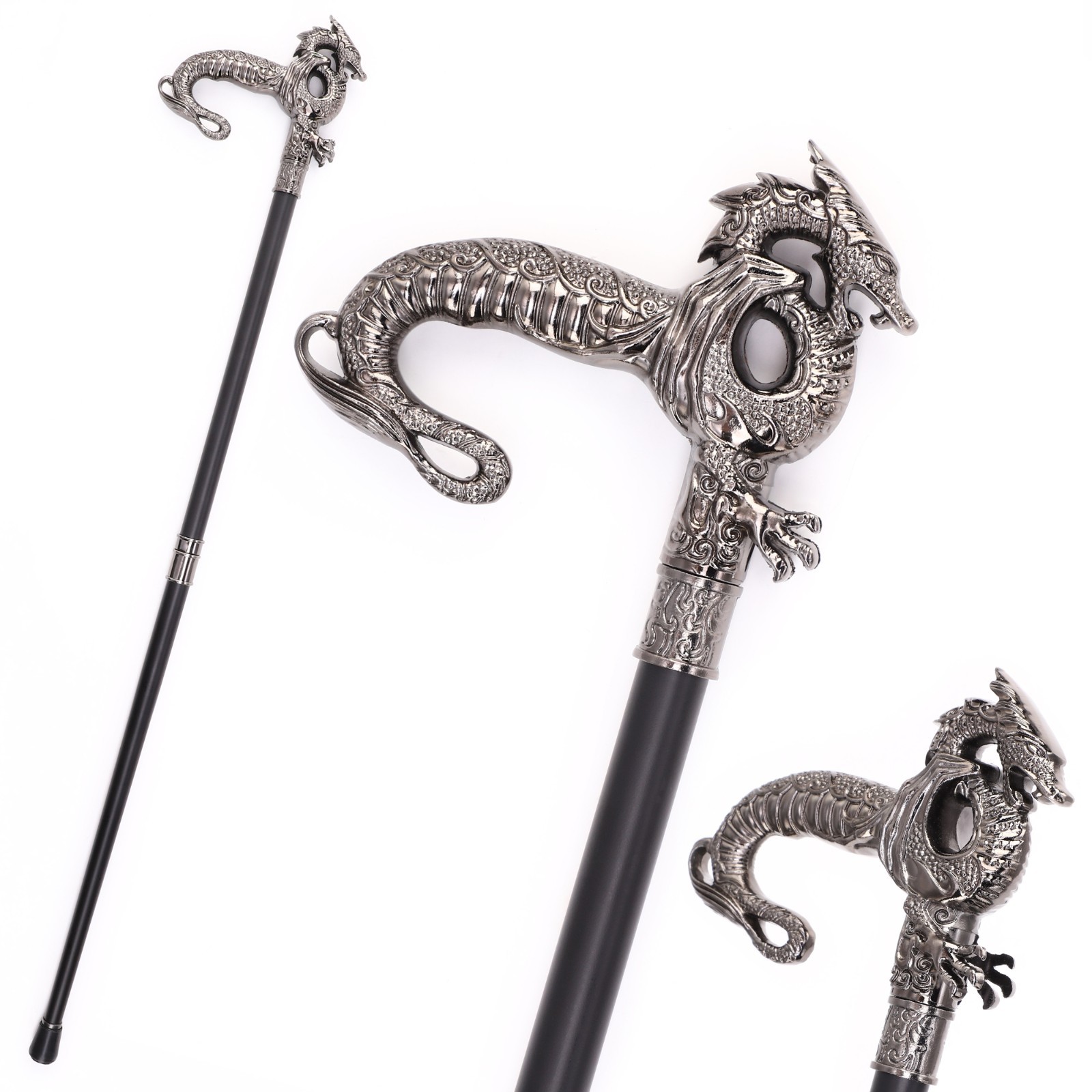 Hejiu 36.61 inch Silver Dragon Head Walking Cane - Ornate Gothic Hejiu 36.61 inch Silver Dragon Head Walking Cane - Ornate Gothic