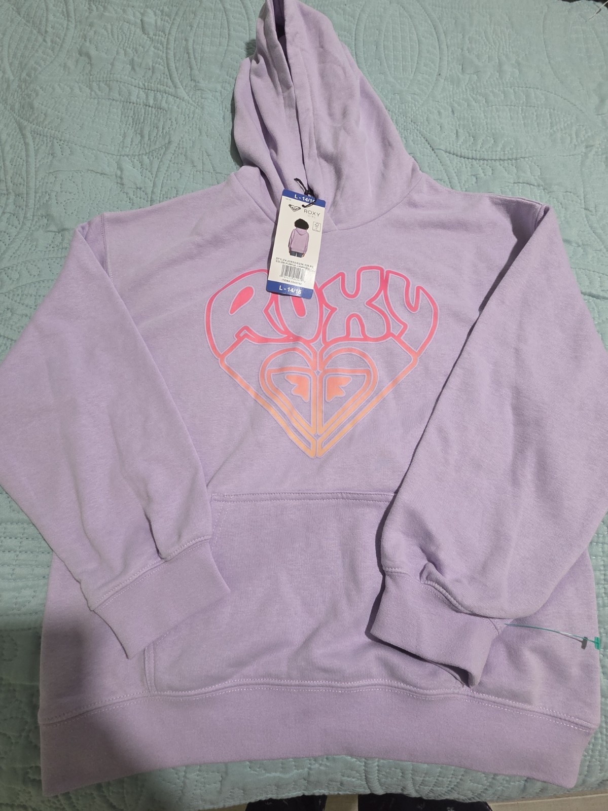 NWT Roxy Girls Purple Graphic Pullover Sweatshirt Hoodie Youth Size Large 14/16