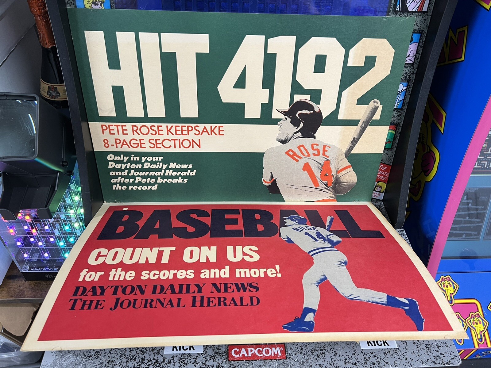 Lot of 2: Vintage 1985 Pete Rose Hit 4192 Dayton Daily News Newspaper Rack Signs