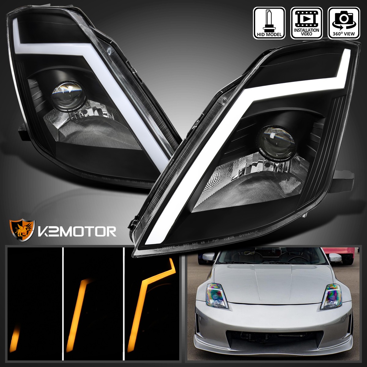 Black Fits 2003-2005 350Z Z33 Switchback LED Signal Projector Headlights Lamps Black Fits 2003-2005 350Z Z33 Switchback LED Signal Projector Headlights Lamps
