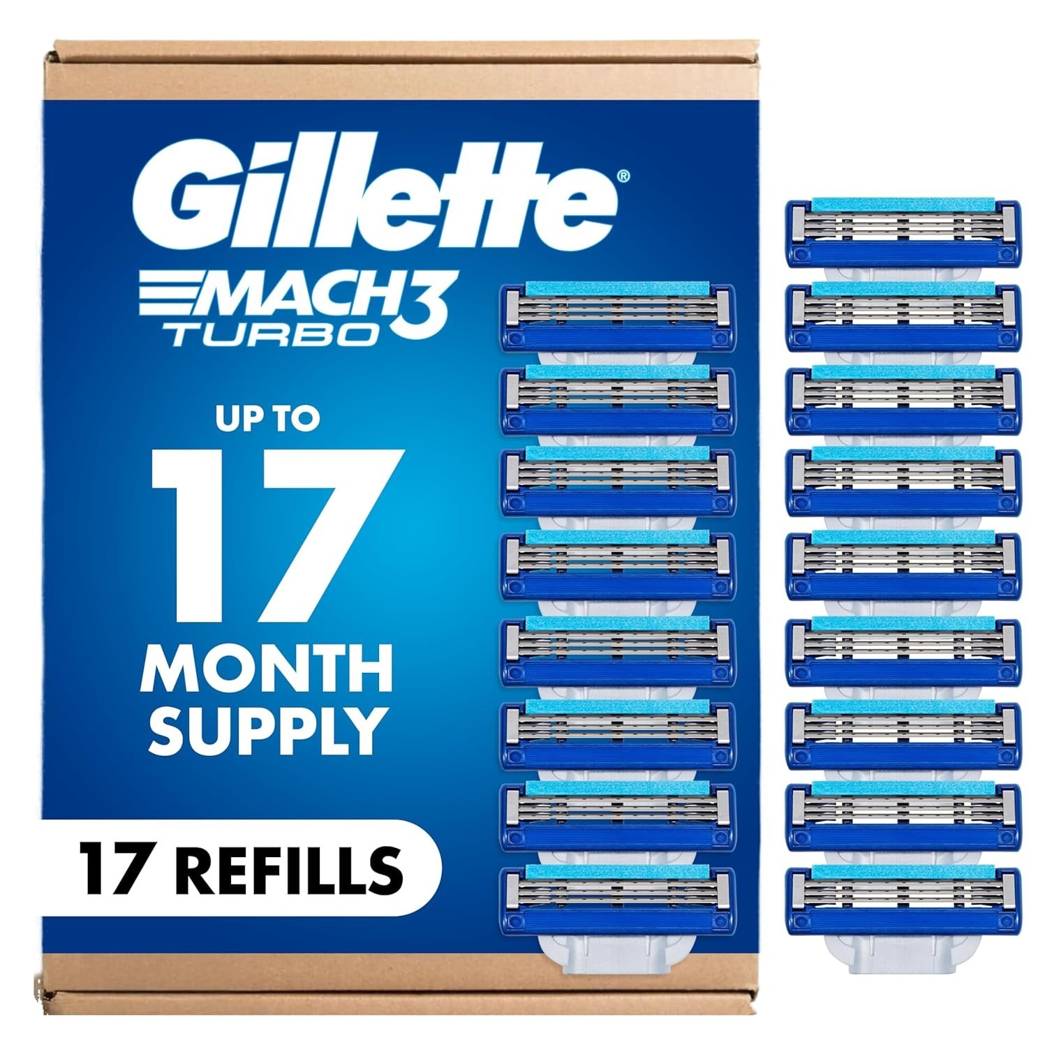 Gillette Mach3 Turbo Mens Razor Refill Blades Cartridges - 17 Count Gillette Mach3 Turbo Mens Razor Refill Blades Cartridges - 17 Count