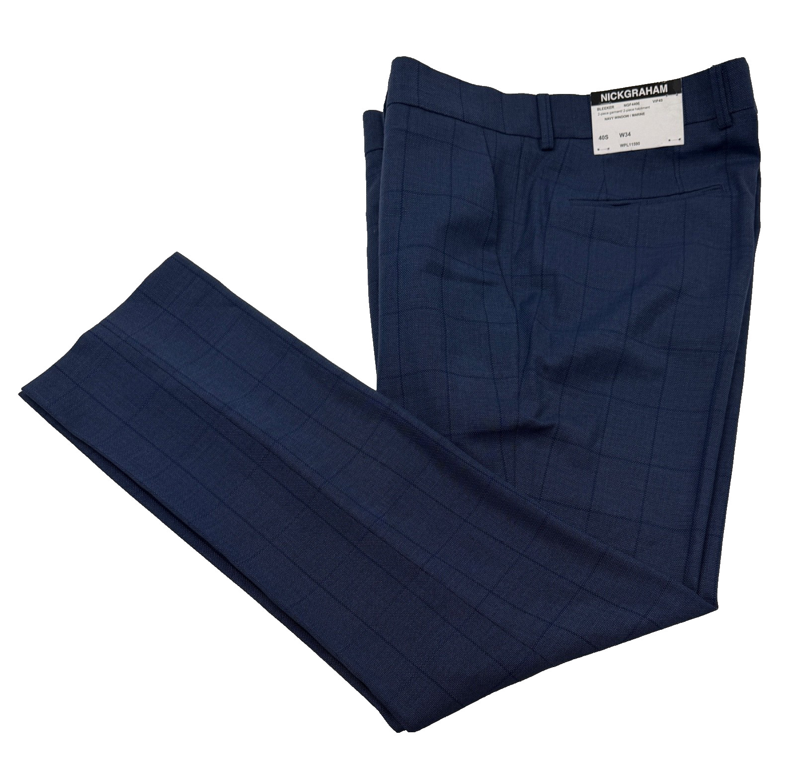 $395 NEW NICK GRAHAM MENS 34X30 NAVY WINDOWPANE CHECK TROUSER DRESS PANTS SLACKS $395 NEW NICK GRAHAM MENS 34X30 NAVY WINDOWPANE CHECK TROUSER DRESS PANTS SLACKS