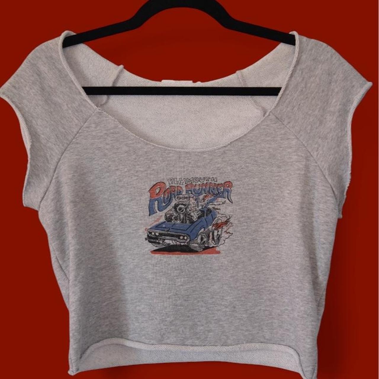 Reworked Vintage 70s Plymouth Road Runner Crop Top Gray S/M