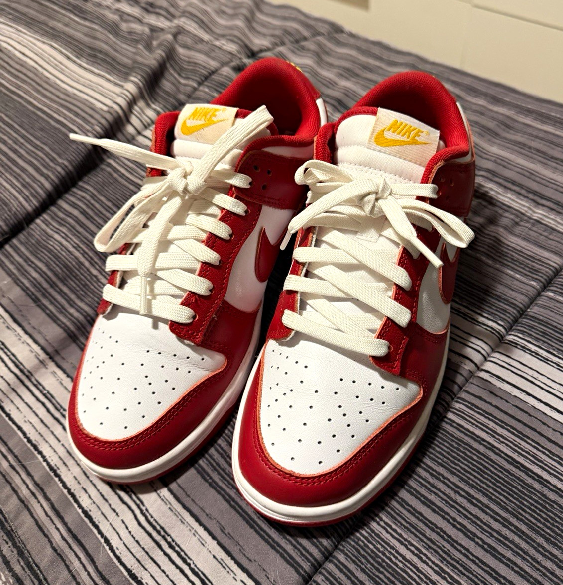 Nike Dunk Low Men\'s Red/White Colorblock Low Top Lace-Up Athletic Sneaker Nike Dunk Low Men\'s Red/White Colorblock Low Top Lace-Up Athletic Sneaker