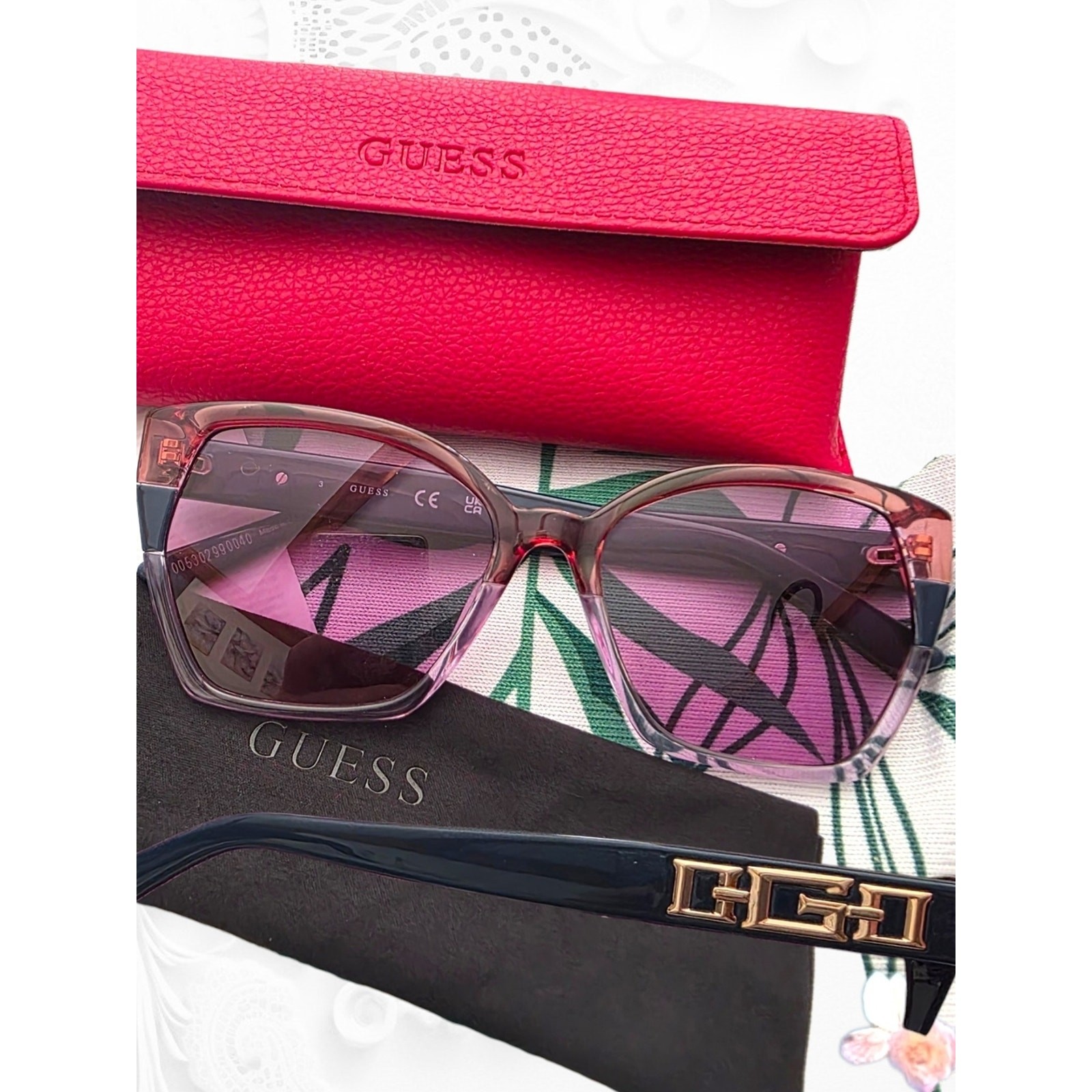 New Guess GU7912 Pink Navy Blue Gold Logo Sunglasses 55mm