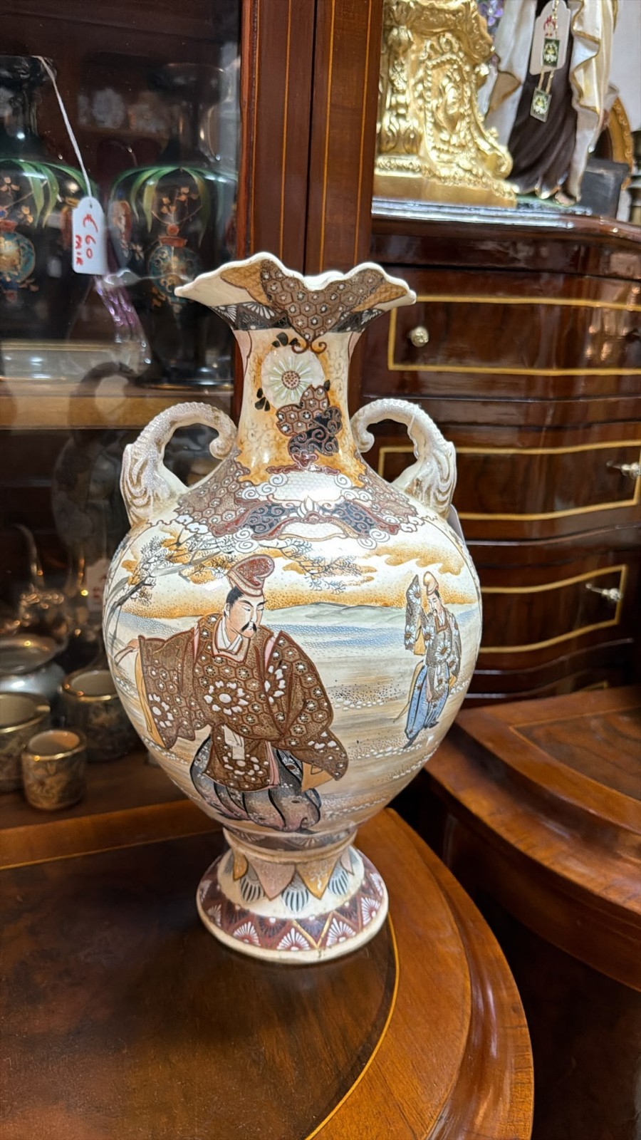 Antique Japanese Satsuma Vase Dai Nippon Kinkozan Mark Meiji 37cm