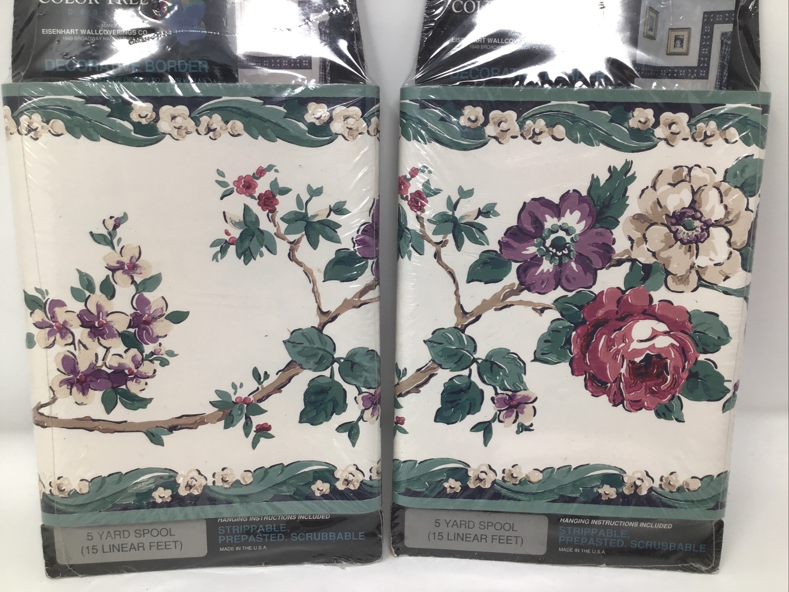 Vinyl Border Color Tree Designs Floral Pattern 2 Packs 5 Yds Each NIP Vinyl Border Color Tree Designs Floral Pattern 2 Packs 5 Yds Each NIP