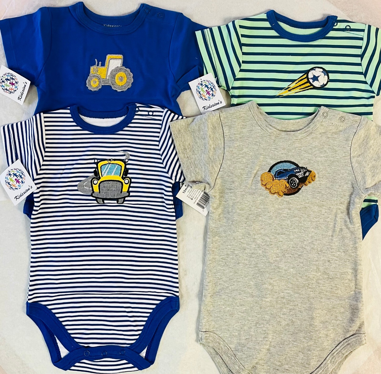 Baby Boys Infants Short Sleeves 4 Pack Bodysuits 
