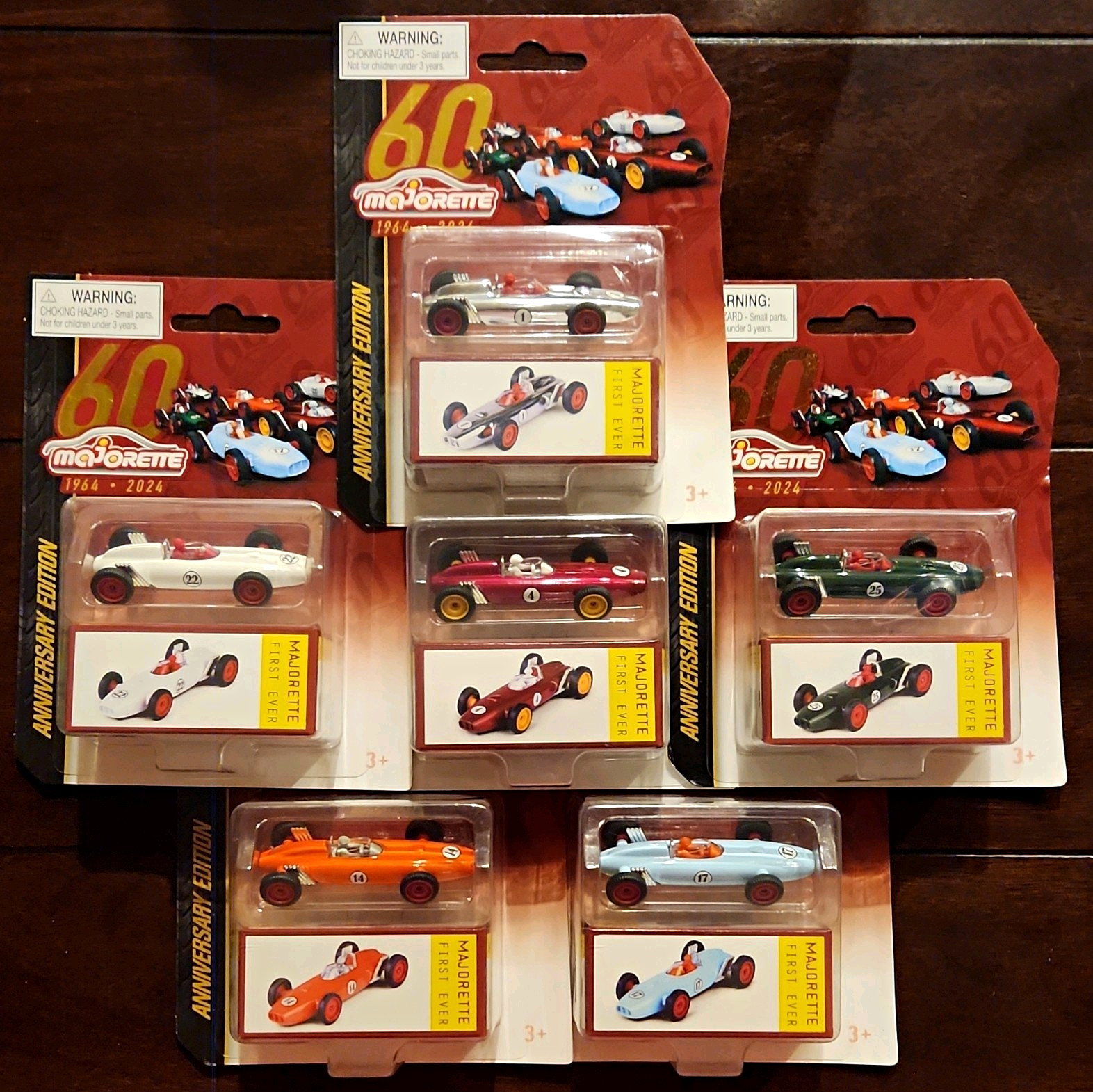 Majorette 60th Anniversary Ed. 1/64 Diecast Race Car Lot, Collectible 6 Pack.