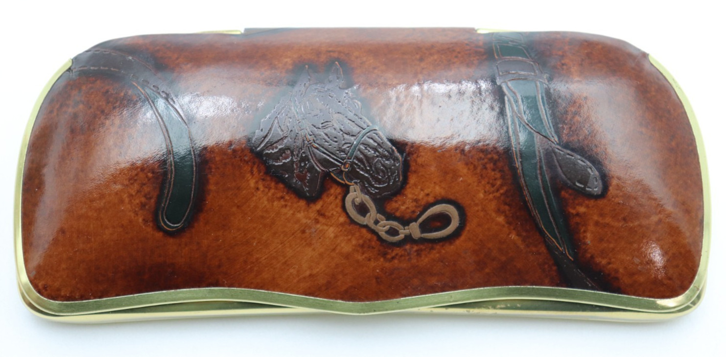 Vintage Reinhold Kühn Eyeglass Case Vintage Leather Horse Equestrian Gold Trim Vintage Reinhold Kühn Eyeglass Case Vintage Leather Horse Equestrian Gold Trim
