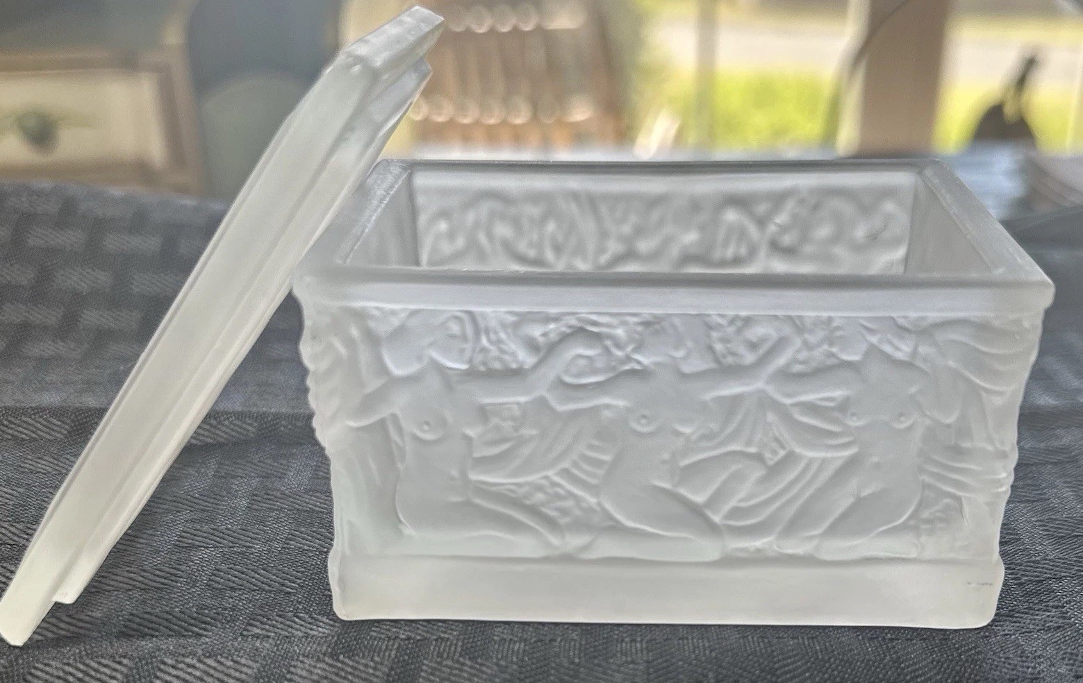 Art Deco Vintage Frosted Glass Nude Nymphs Powder Box Nymphs Trinket/Powder Box