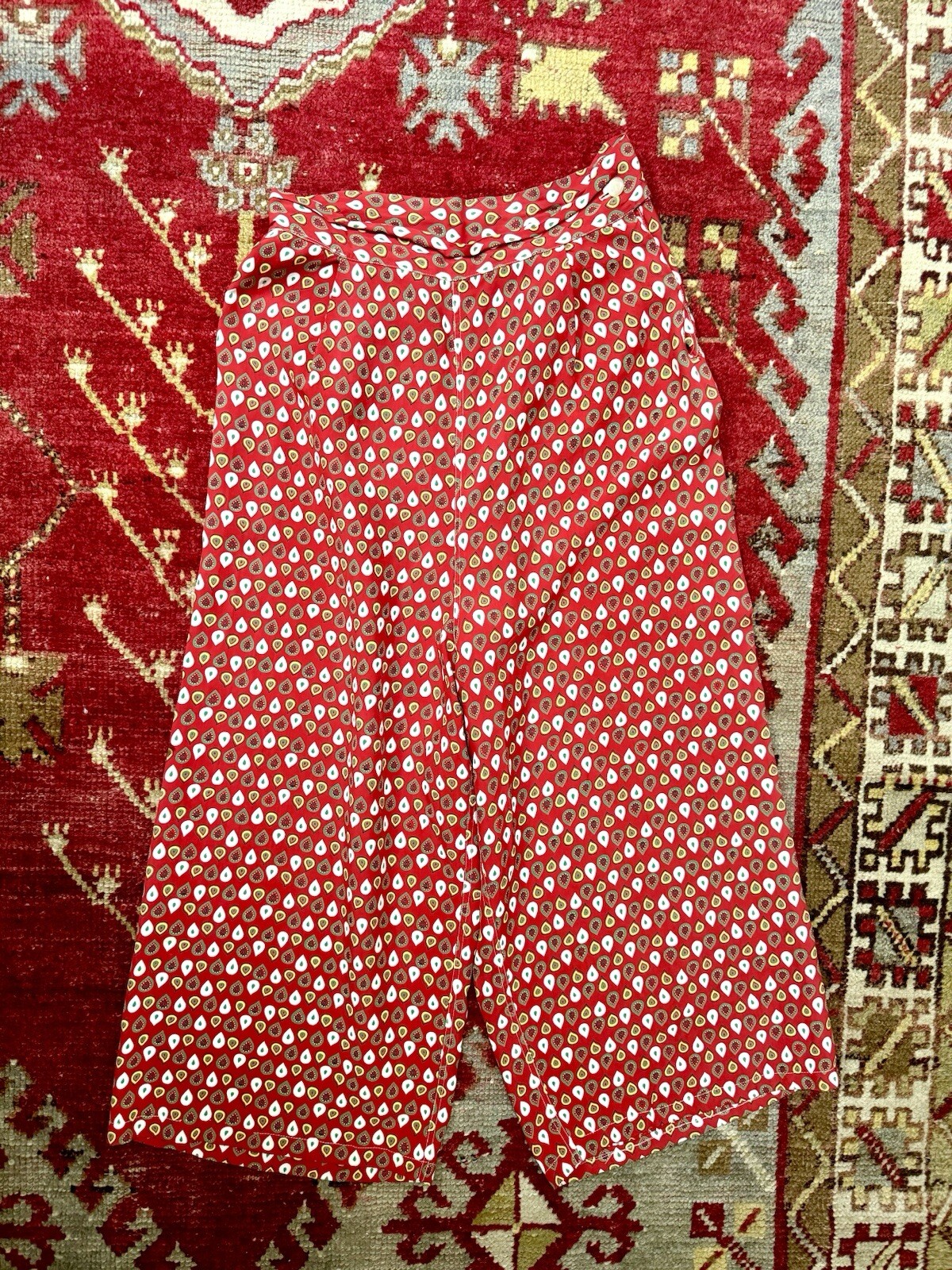 VTG Women\'s 20s 30s Red Silk Pattern Wide Leg Pajama Pants 1920s 1930s XS