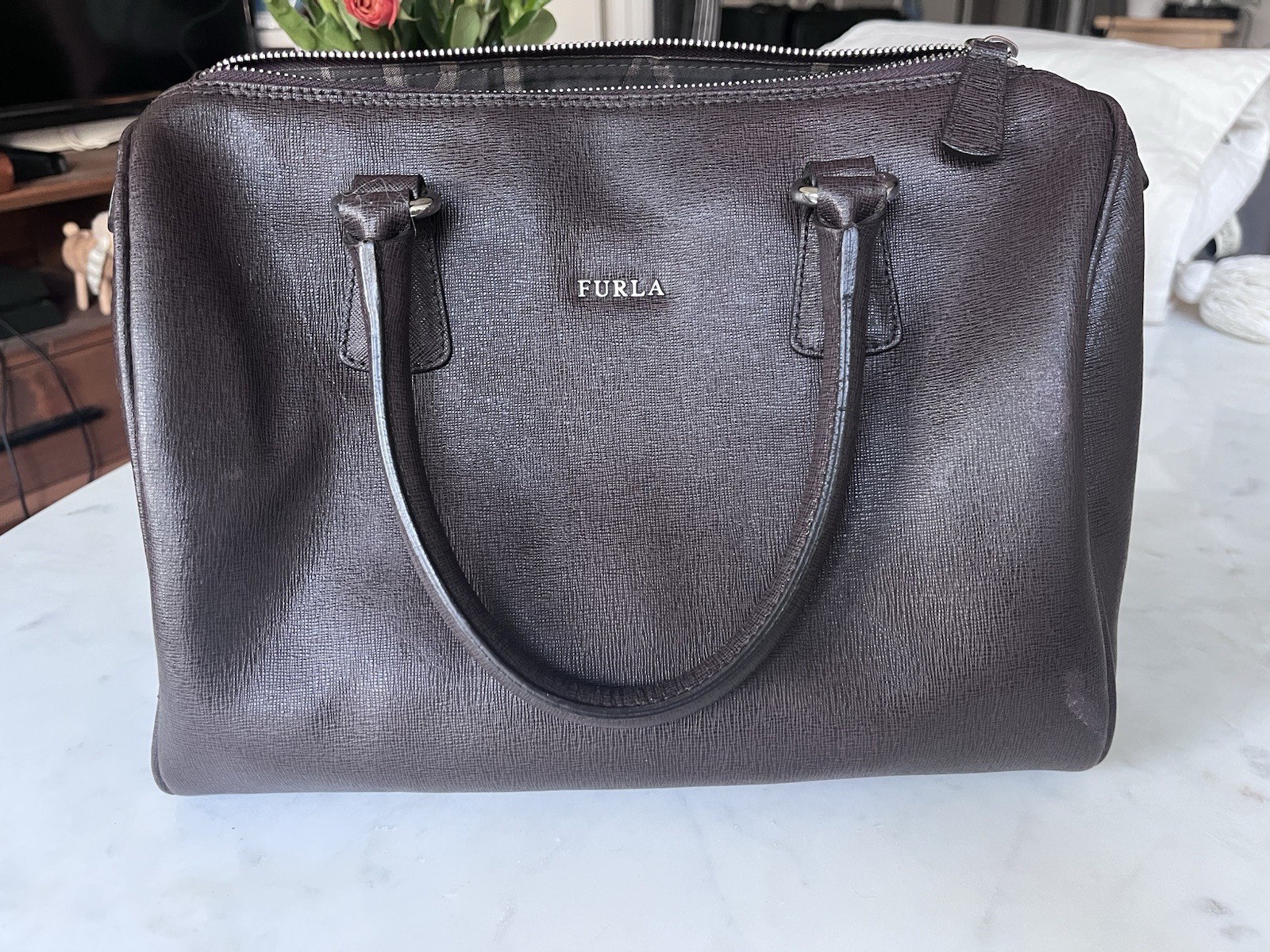 Vintage FURLA Brown Leather Medium Satchel doctor Handbag Great Condition