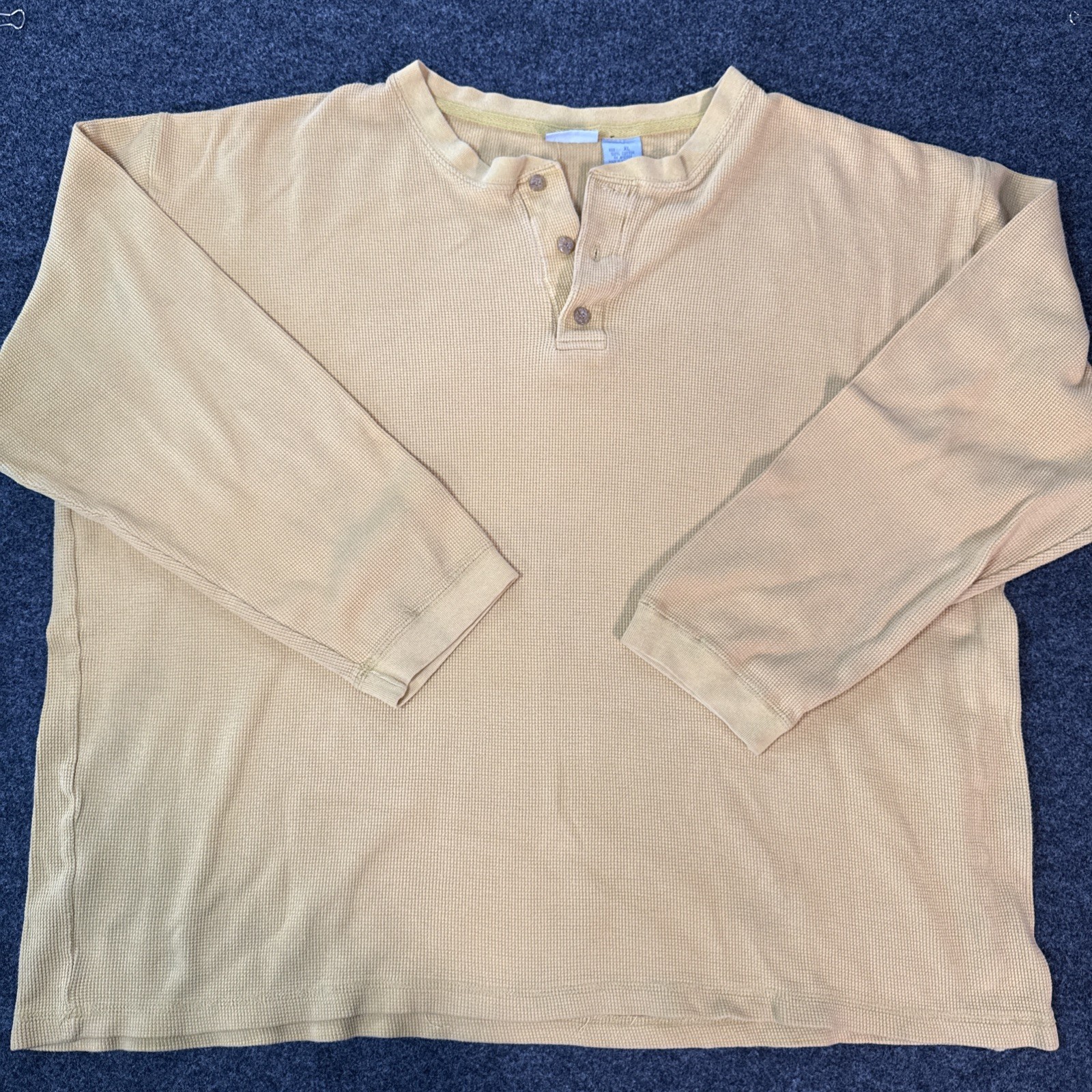Vintage Y2K North West Blue Thermal Henley Mens XL Mustard Waffle Knit Shirt Vintage Y2K North West Blue Thermal Henley Mens XL Mustard Waffle Knit Shirt