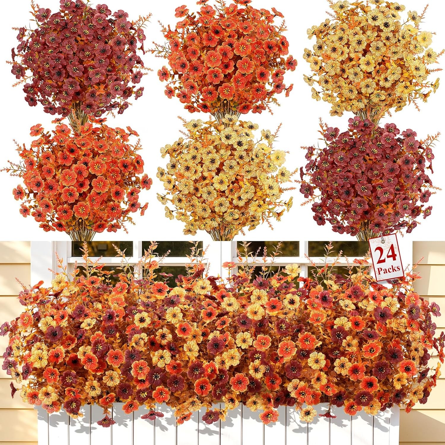 24Pcs SHareconn UV Resistant Artificial Fall Flowers for Outdoor Decor 24Pcs SHareconn UV Resistant Artificial Fall Flowers for Outdoor Decor