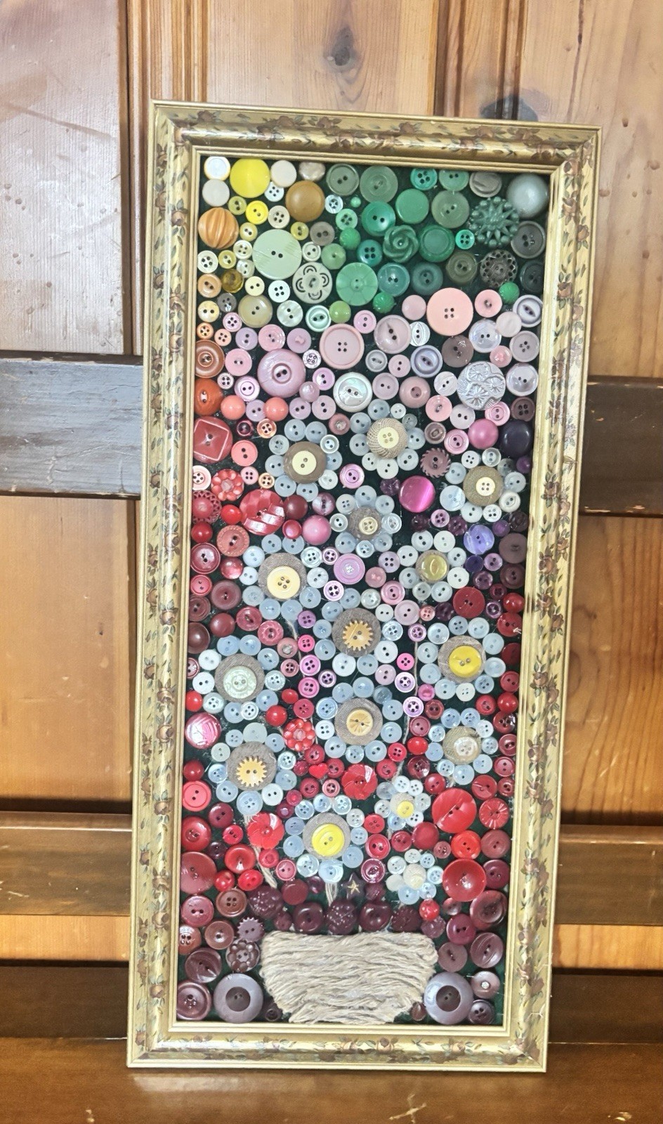 Handmade Button Beautiful Art On Repurposed Frame 10 X 22 Handmade Button Beautiful Art On Repurposed Frame 10 X 22