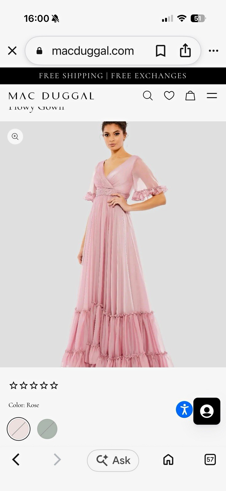 Mac Duggal Rose Chiffon Maxi Dress Ruffle Short Sleeve Regular Size 4 Mac Duggal Rose Chiffon Maxi Dress Ruffle Short Sleeve Regular Size 4