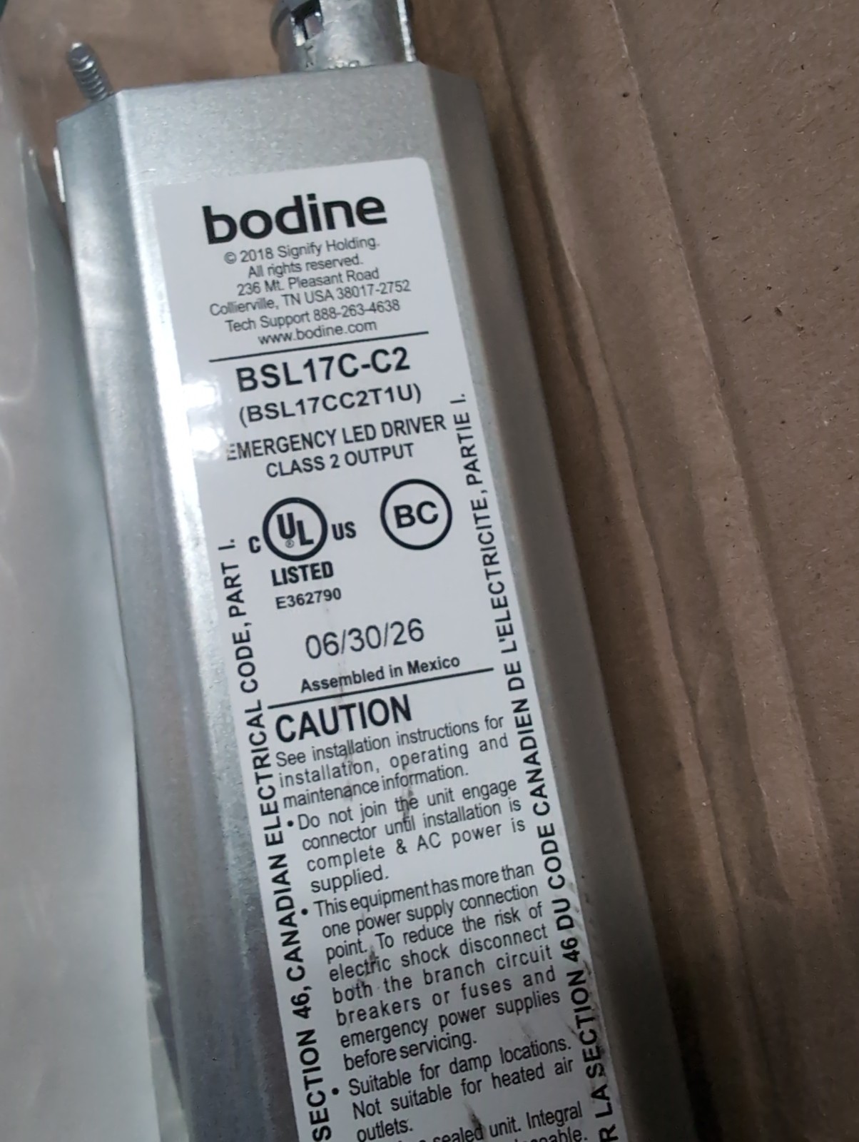 Philips Bodine BSL17C-C2 7 Watts Output Power Emergency LED Driver 2026 Date Philips Bodine BSL17C-C2 7 Watts Output Power Emergency LED Driver 2026 Date