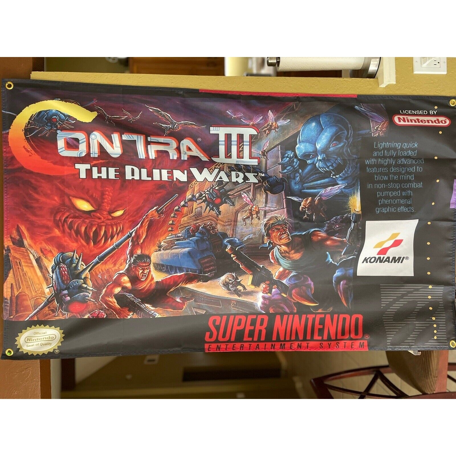 Contra 3 III: The Alien Wars 5\' Flag Super Nintendo SNES 1991 Konami Contra 3 III: The Alien Wars 5\' Flag Super Nintendo SNES 1991 Konami