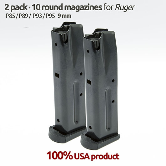 2 Magazines for Ruger P85,P89,P95,P93 9MM 10 Rounds Blue Steel 2 Magazines for Ruger P85,P89,P95,P93 9MM 10 Rounds Blue Steel