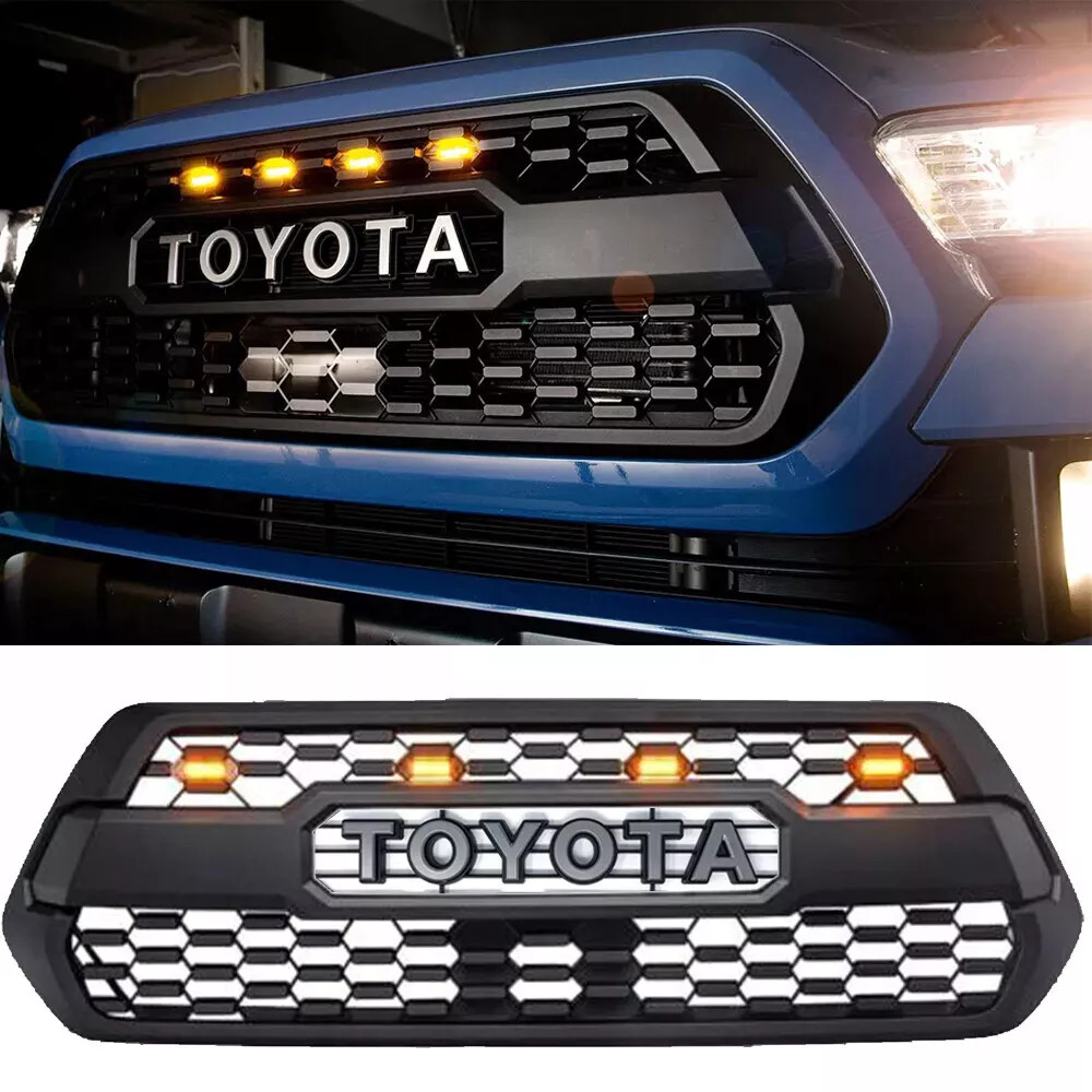 For Tacoma Hood Grill 2016-2023 Bumper Grille With Accessories+4 LED Matte Black