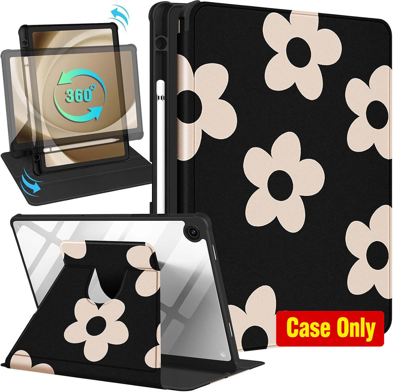 Adorable Floral Folio Case for 11 Inch Samsung Galaxy Tab A9 Plus with Pencil Ho